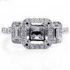 0.57 Cts  Three Stone Diamond Halo Engagement Ring Setting set in 18K White Gold