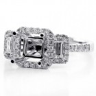 0.57 Cts  Three Stone Diamond Halo Engagement Ring Setting set in 18K White Gold