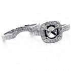 0.93 Cts Bridal Diamond Cushion Halo Engagement Ring Set 18K White Gold