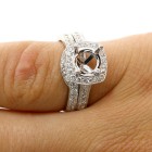 0.93 Cts Bridal Diamond Cushion Halo Engagement Ring Set 18K White Gold