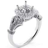 0.48 Cts Diamond Cushion Halo Engagement Ring Setting set in 18K White Gold