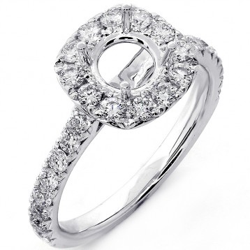 0.82 Cts Diamond Halo Engagement Ring Setting Set in 18K White Gold