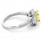 1.86 Cts Cushion Cut Yellow Diamond Engagement Ring Halo set in 18K White Gold