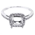 18K white gold cushion halo diamond engagement ring setting 