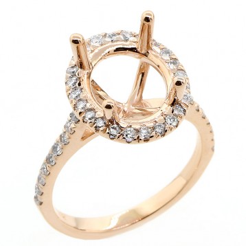 Oval halo diamond engagement ring setting set in 14 k pink gold