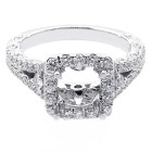 0.60 Cts Cushion Shaped Halo Diamond Engagement Ring Setting set in 18K white gold 