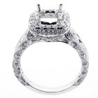 1.45 Cts Diamond Cushion Shaped Halo Vintage Engagement Ring Setting set in 18k white gold