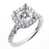 0.70 Cts Diamond Cushion Shaped Halo Engagement Ring Setting set in 18 k white gold