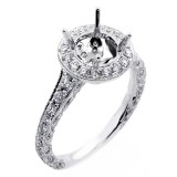 0.92 Cts Vintage halo Diamond Engagement Ring Setting set in 18k white gold
