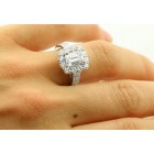 3.69 Ctw Emerald Cut Halo Diamond Engagement Ring Set in 18K White Gold