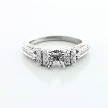 1.00 Ctw Round Cut Micro Pave Diamond Ring Setting in 14K White Gold