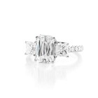 3.88 Ctw Three Stone Cushion Cut Diamond Engagement Ring Set in 14K White Gold 