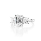 3.88 Ctw Three Stone Cushion Cut Diamond Engagement Ring Set in 14K White Gold 