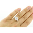 3.88 Ctw Three Stone Cushion Cut Diamond Engagement Ring Set in 14K White Gold 