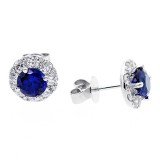 1.18 Cts Round Cut Diamond Earring with Round GEM 2.05 18K White Gold
