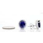 1.17 Cts Round Cut Diamond Earrings with Oval GEM Stone 6.82 cts 18KW Gold