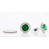 1.32 Cts Round Cut Diamond Earings with  Round Gem stone 2.96 cts 18K White Gold