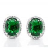 0.23 CTs Round Cut Diamond Earrings with Oval GEM 3.03 Cts 18K White Gold