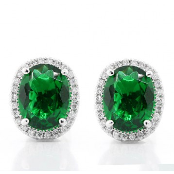 0.23 CTs Round Cut Diamond Earrings with Oval GEM 3.03 Cts 18K White Gold