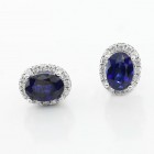 Blue Jadore Oval Cut with Diamond Halo Studs set in 18K White gold