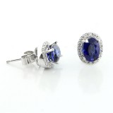 Blue Jadore Oval Cut with Diamond Halo Studs set in 18K White gold
