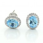 Gem Oval Studs with 0.19 Cts Diamond Halo Set in 18K White Gold