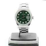 ROLEX Oyster Perpetual Datejust 1.2 Ctw Round Cut Diamond Bezel Green Dial 36mm Automatic Watch