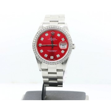 Rolex Oyster Perpetual Date Stainless Steel Diamond bezel 34mm Watch