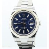 Rolex Datejust II 18K White Gold Fluted Bezel Blue Dial 41mm Automatic Watch