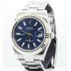Rolex Datejust II 18K White Gold Fluted Bezel Blue Dial 41mm Automatic Watch
