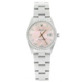 Rolex Oyster Perpetual Date Stainless Steel Diamond Bezel Pink Mop 34mm Watch