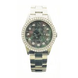 Rolex Oyster Perpetual Date Stainless Steel Diamond Bezel Floral Mop 34mm Watch