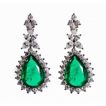 10.71CT Emerald and Diamond Drop Earrings