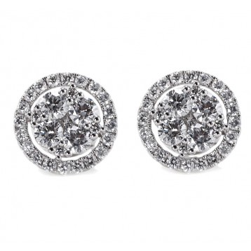  Diamond Cluster Stud Earrings 2.12CT TW