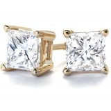 2Ct tw  Princess  Diamond Stud Earrings 14Kt Yellow Gold