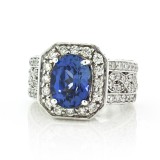 3.50 Cts. 18K White Gold Sapphire Diamond Ladies Right Hand Ring