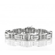 14Kt White Gold and Diamond Square Link Mens Bracelet 2.60Cts TW