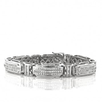 Modern 14Kt White Gold and Princess Cut Diamonds Men's Bracelet 4.50Cts TW