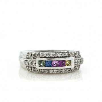 2.62 Cts. 14K White Gold Diamond Colored Right Hand Ring