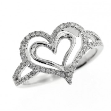0.30 Cts. 14K White Gold Diamond Double Heart Ring