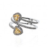 1.15 Ct 18K White Gold Twisted Fancy Yellow Double Heart Ring
