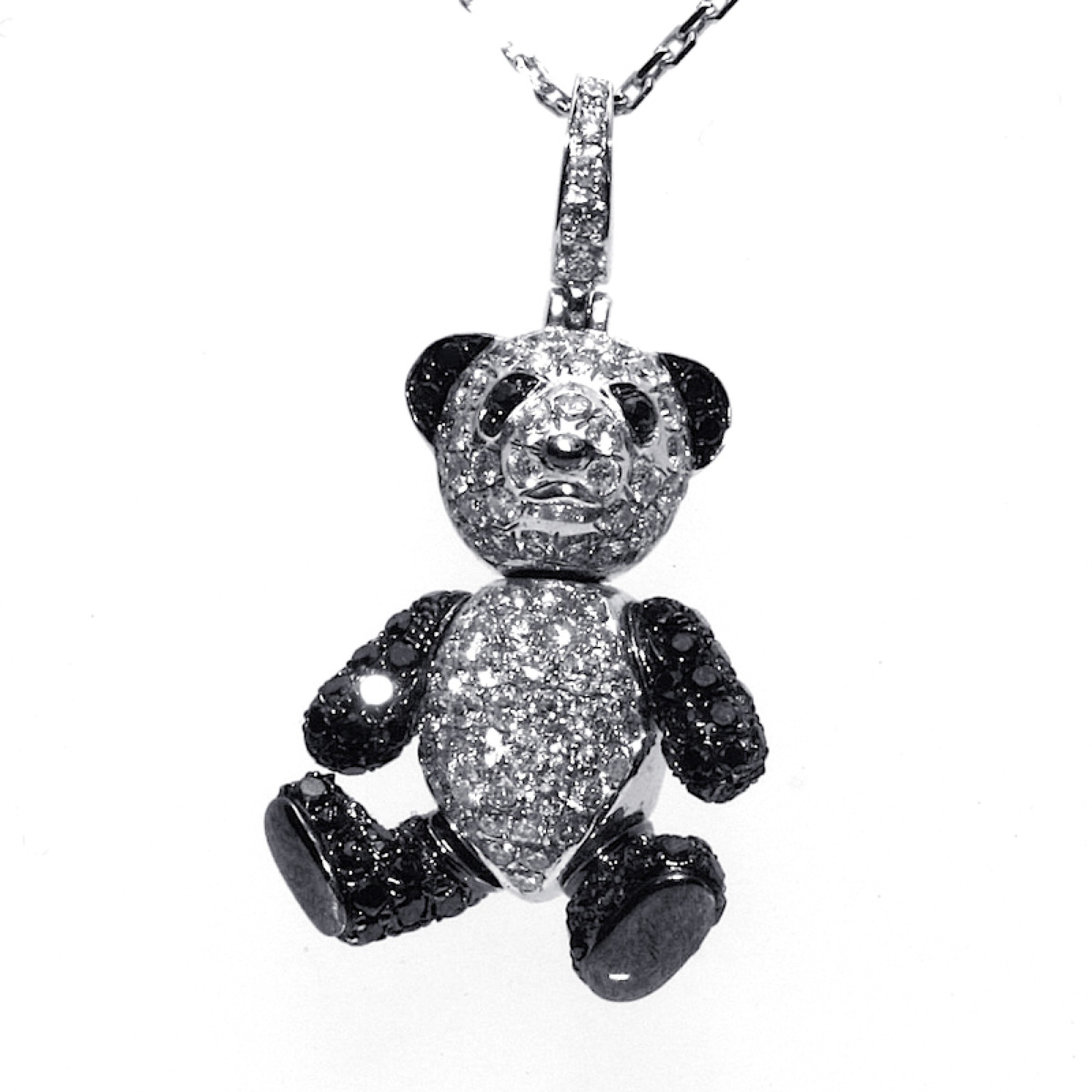 10K White Gold 0.70cttw Black Diamond Bear Necklace, 18