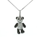 1.80 Cts. 14K White Gold Black And White Diamond Teddy Bear Pendant