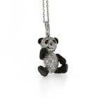 1.80 Cts. 14K White Gold Black And White Diamond Teddy Bear Pendant
