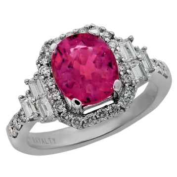 3.85 Cts. 18K White Gold Pink Rubelite Diamond Ring