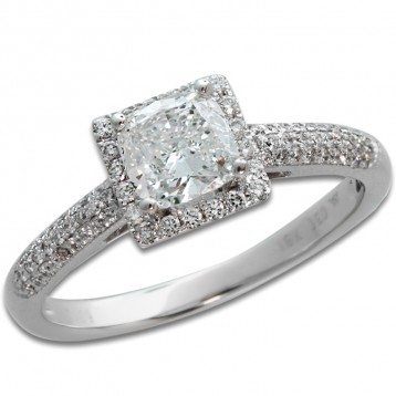 1.30 Cts. 18K White Gold Cushion Cut Diamond Engagement Ring With Halo
