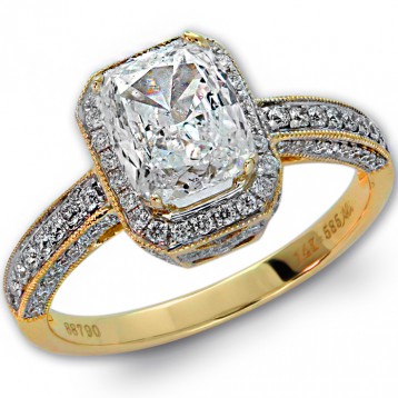 2.02 CT Cushion Cut Diamond Engagement Ring With Halo in 14K Yellow Gold