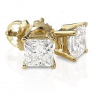 1 3/4Ct tw  Princess  Diamond Stud Earrings 14Kt Yellow Gold