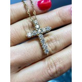 2.22 TCW ROUND CUT FIAMOND CROSS 14K YELLOW GOLD