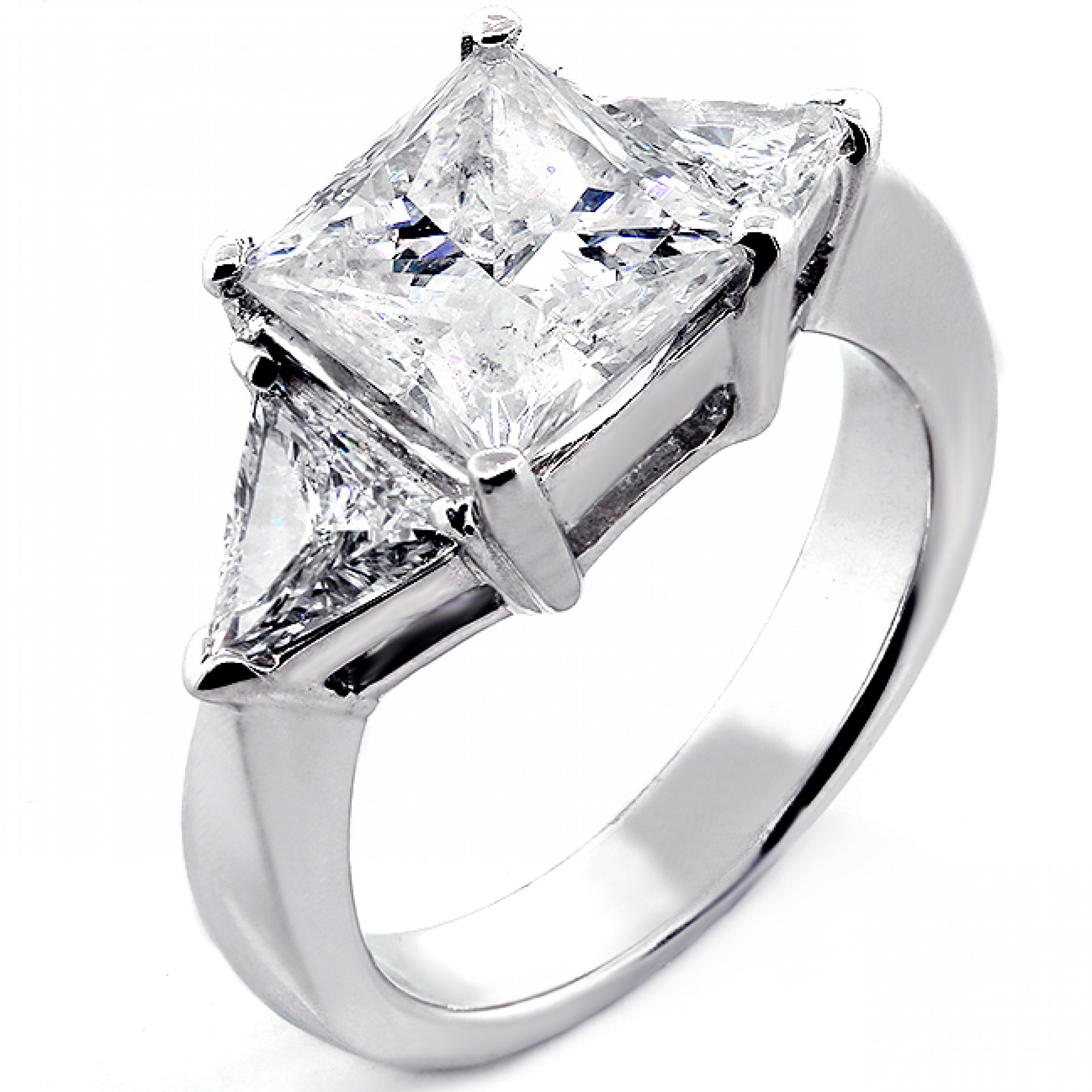 4.03 Cts Princess Cut and Trillion Cut Three Stone Engagement Ring set ...